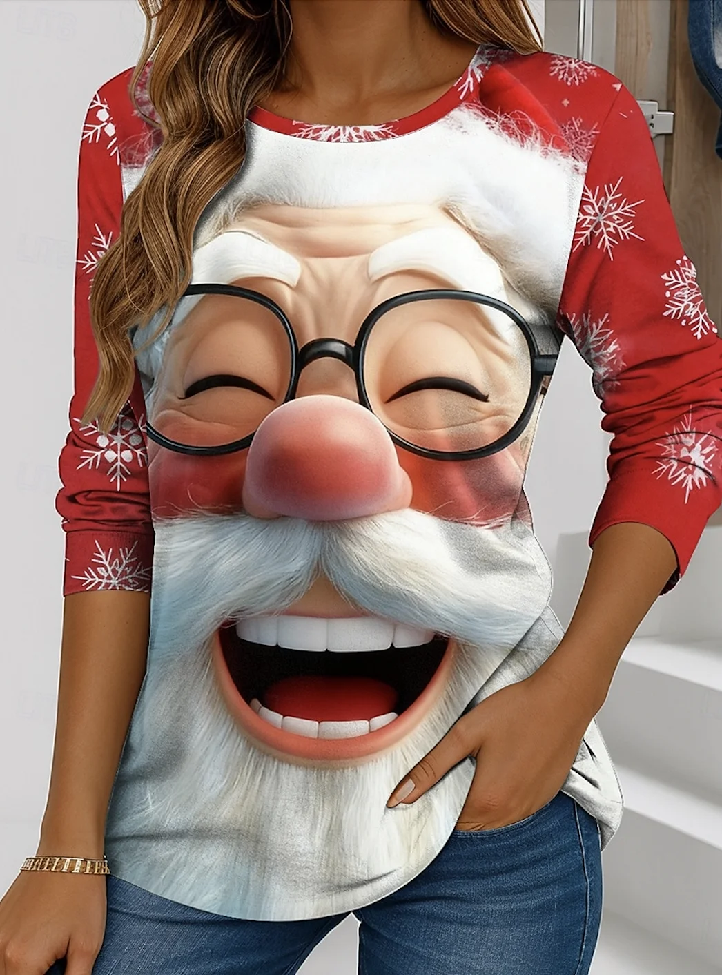 Lässig Weihnachten Rundhals Langarm T-Shirt