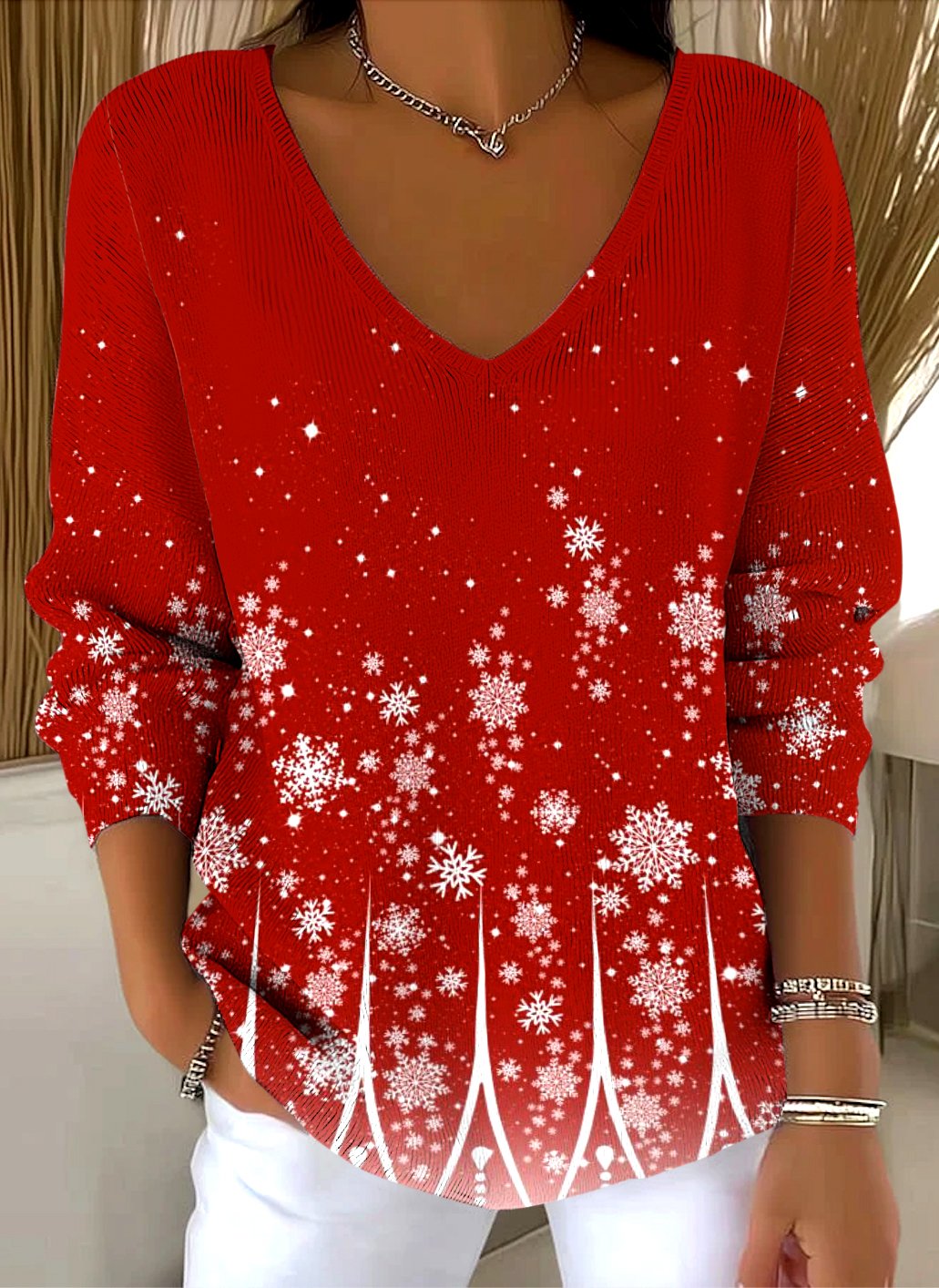 Damen Baumwolle Farbverlauf Langarm Bequem Lässig Pullover