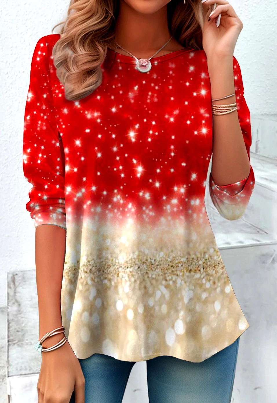 Lässig Weihnachten Rundhals Langarm T-Shirt