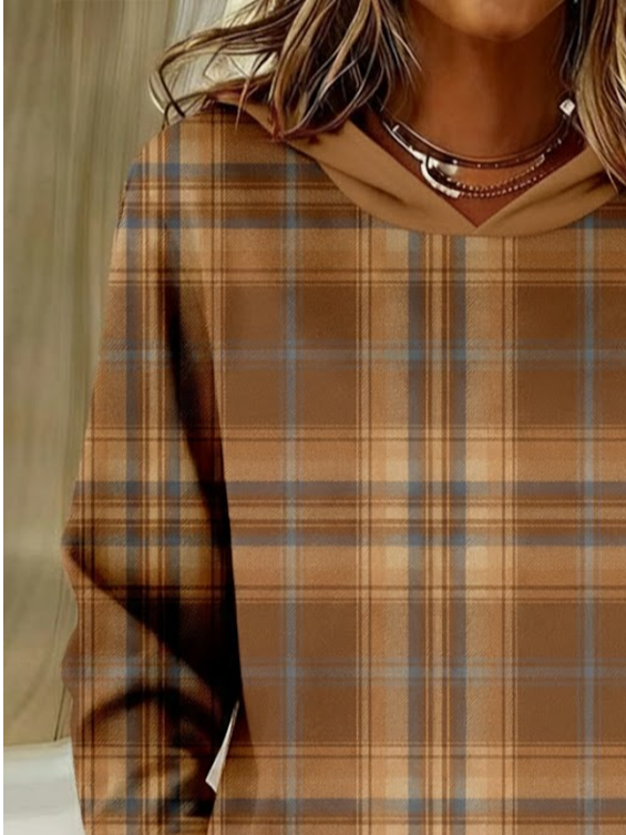 Lässig Kapuze Kariert Kapuze Print