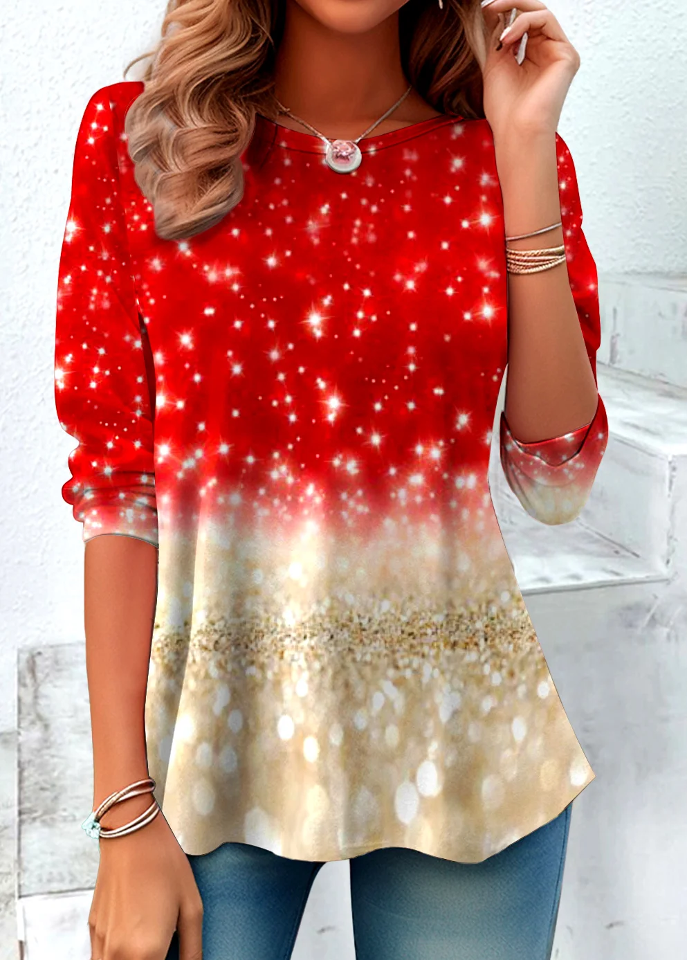 Lässig Weihnachten Rundhals Langarm T-Shirt