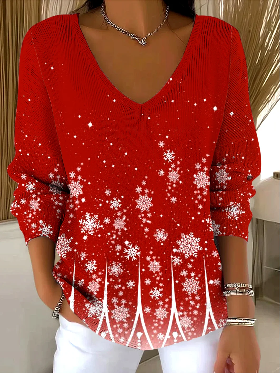 Damen Baumwolle Farbverlauf Langarm Bequem Lässig Pullover
