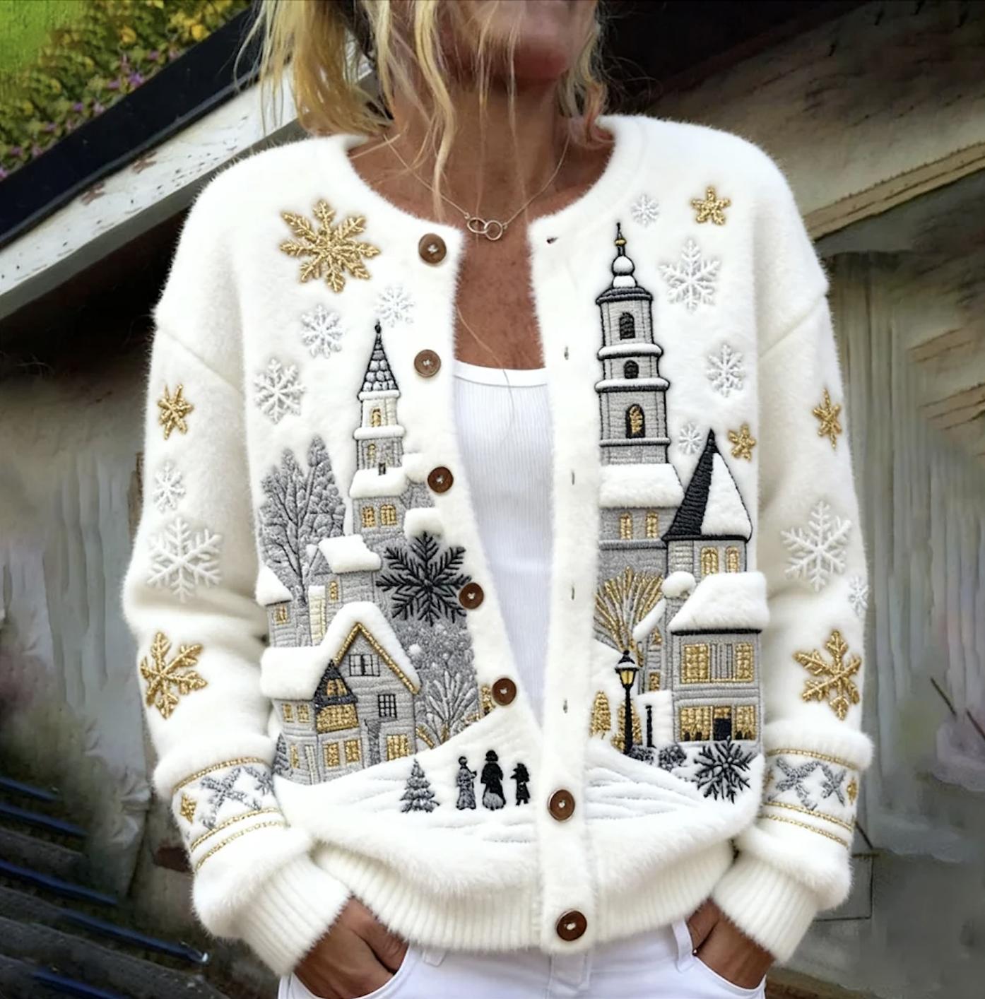 Damen Wolle/Stricken Weihnachten Langarm Bequem Lässig Strickjacke