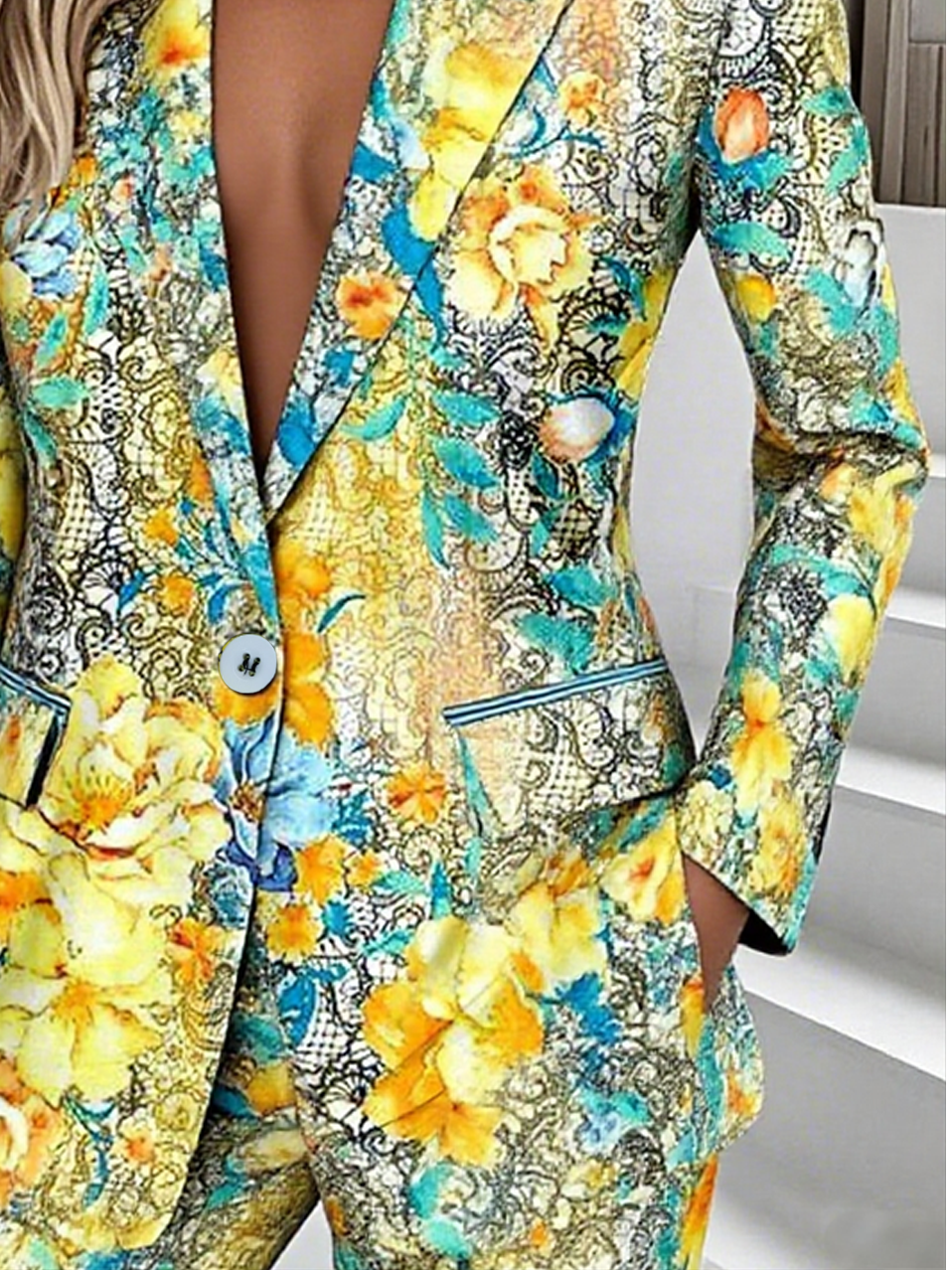 Damen Geblümt Frühling/Herbst Oberbekleidung Einfach Langarm Reverskragen Regelmäßig Blazer