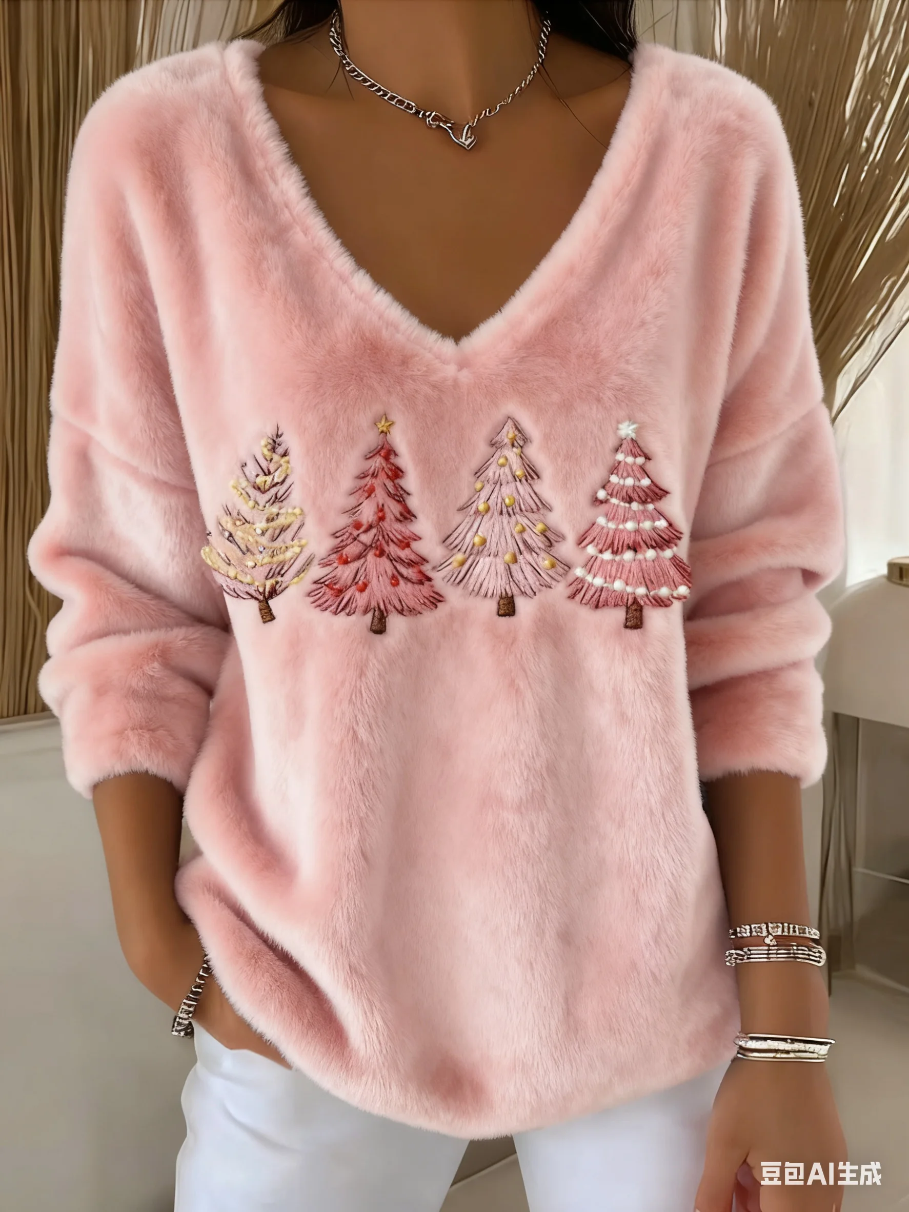 Lässig Unifarben V-Ausschnitt Langarm T-Shirt