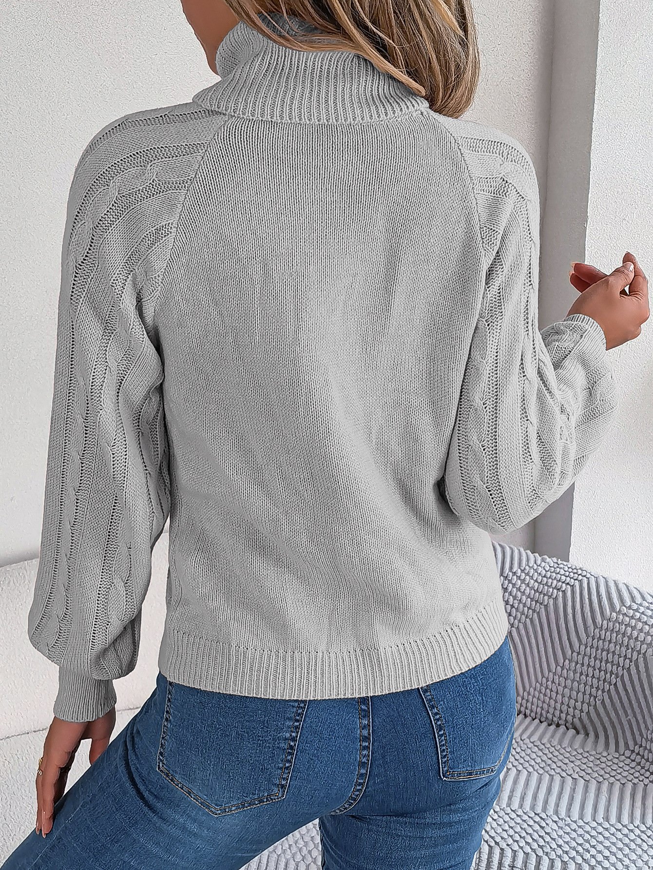 Damen Baumwolle Unifarben Langarm Bequem Lässig Pullover