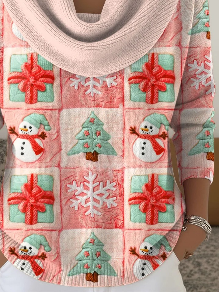 Damen Weihnachten Langarm Bequem Retro Pullover