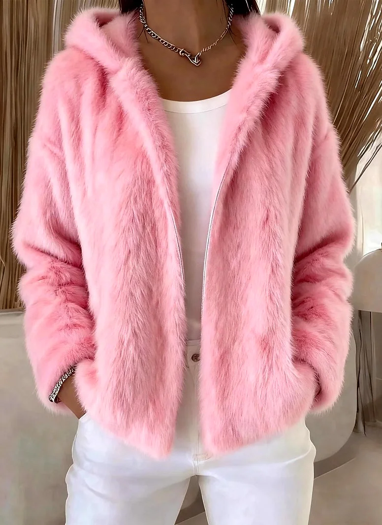 Damen Winter Oberbekleidung Lässig Unifarben Langarm Kapuze Jacke