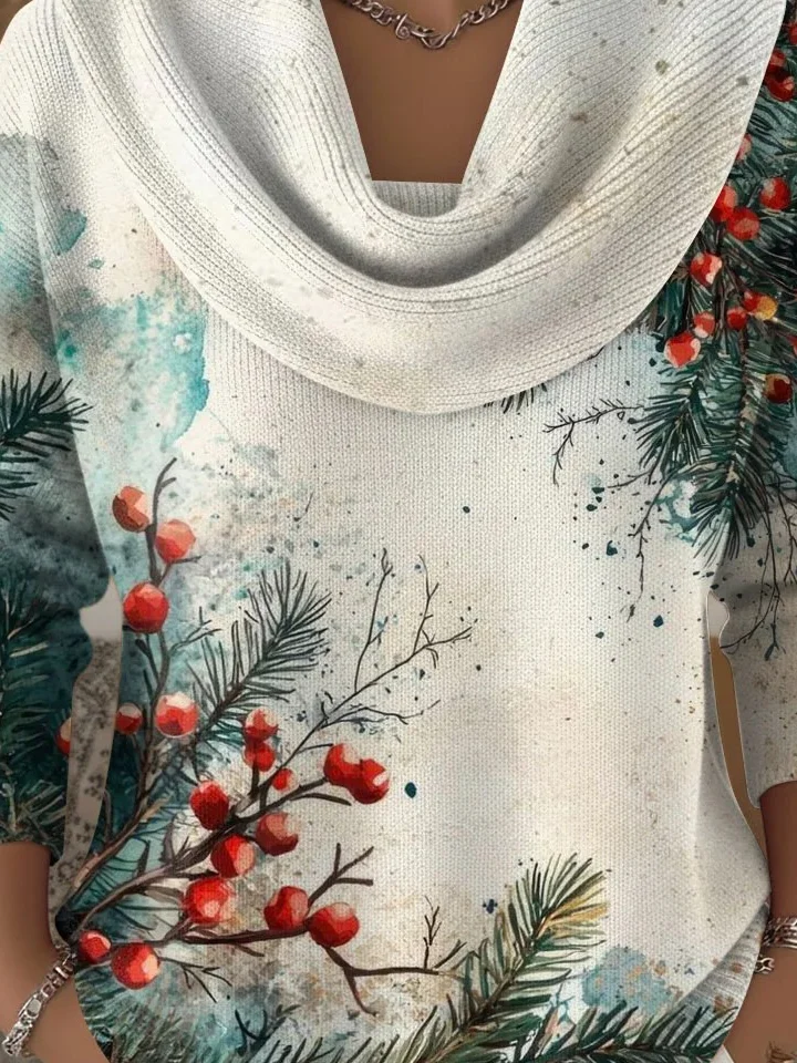 Damen Verlaufsmuster Langarm Bequem Retro Pullover