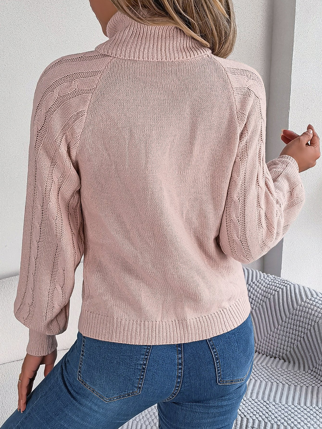 Damen Baumwolle Unifarben Langarm Bequem Lässig Pullover
