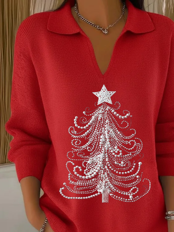 Damen Weihnachten Langarm Bequem Lässig Print Pullover