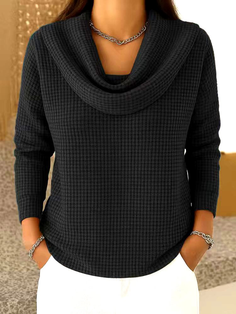 Lässig Unifarben Mock Neck Langarm T-Shirt