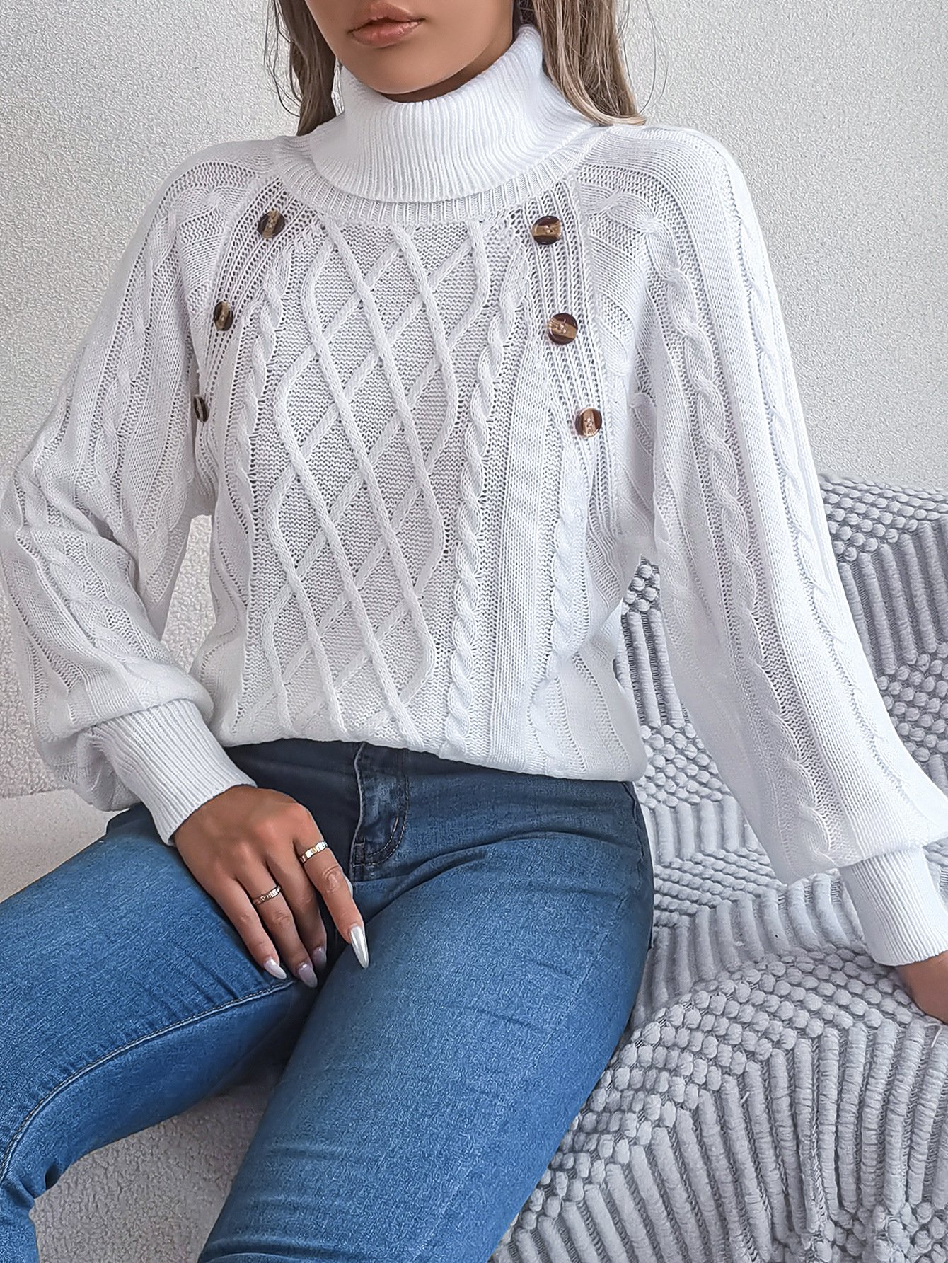 Damen Baumwolle Unifarben Langarm Bequem Lässig Pullover
