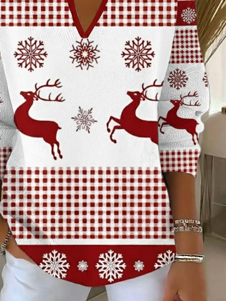 Damen Weihnachten Langarm Bequem Lässig Print Pullover