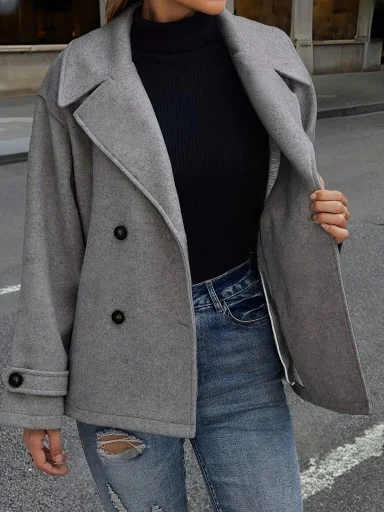 Damen Frühling/Herbst Oberbekleidung Lässig Unifarben Langarm Schalkragen Jacke
