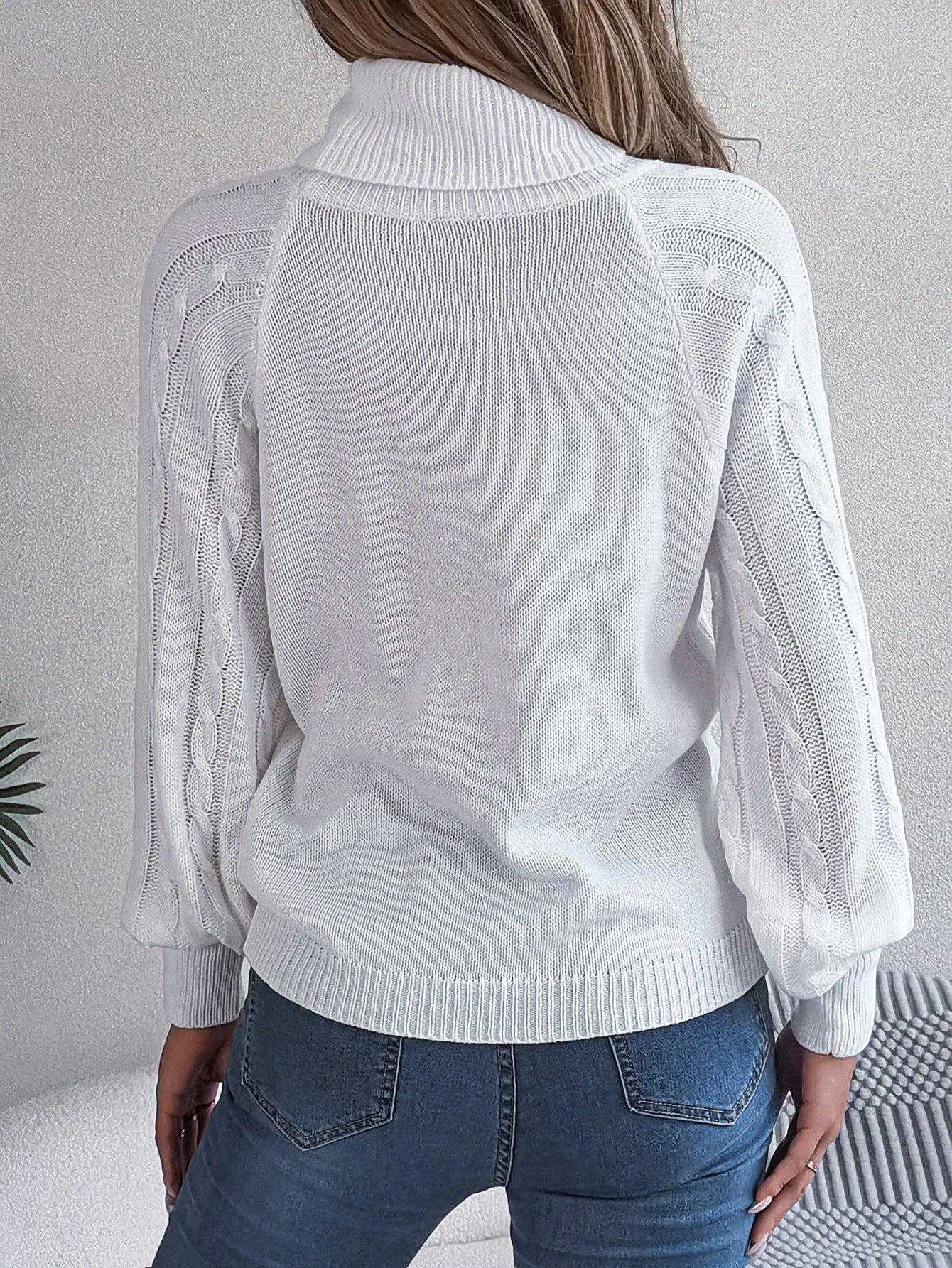 Damen Baumwolle Unifarben Langarm Bequem Lässig Pullover