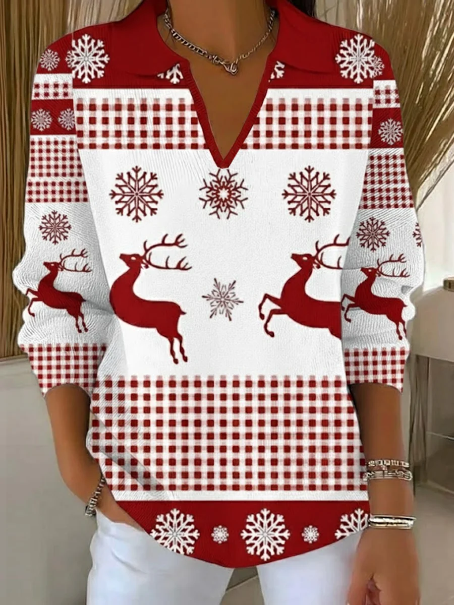 Damen Weihnachten Langarm Bequem Lässig Print Pullover