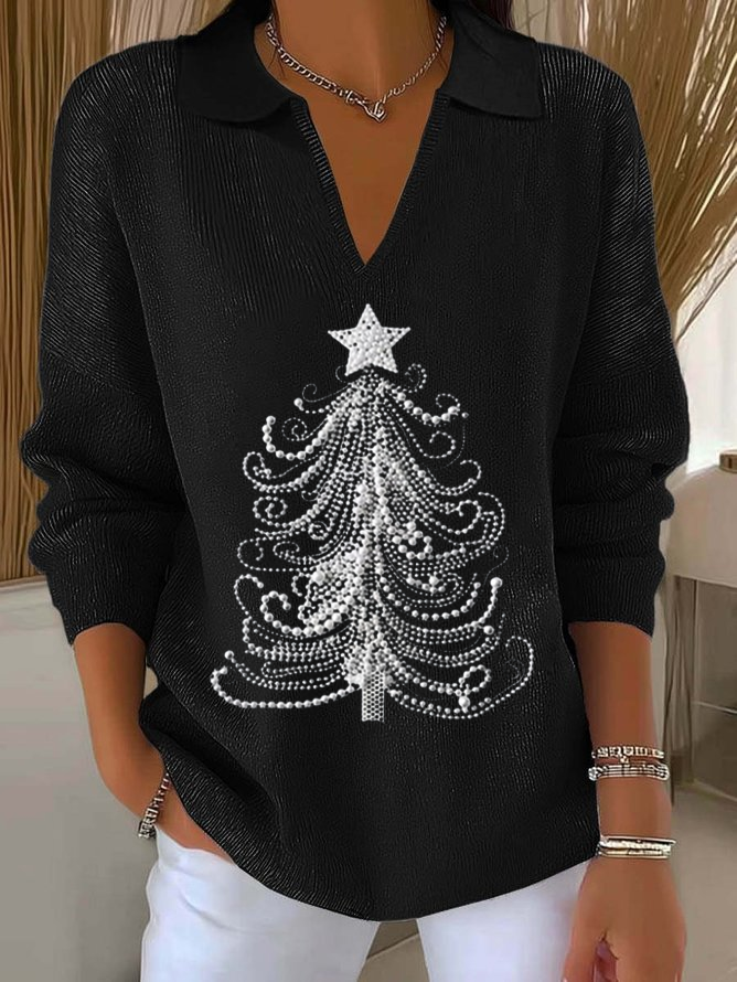 Damen Weihnachten Langarm Bequem Lässig Print Pullover