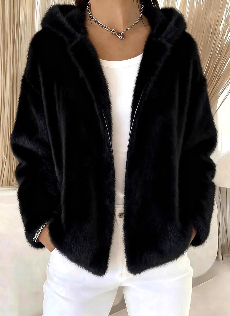 Damen Winter Oberbekleidung Lässig Unifarben Langarm Kapuze Jacke