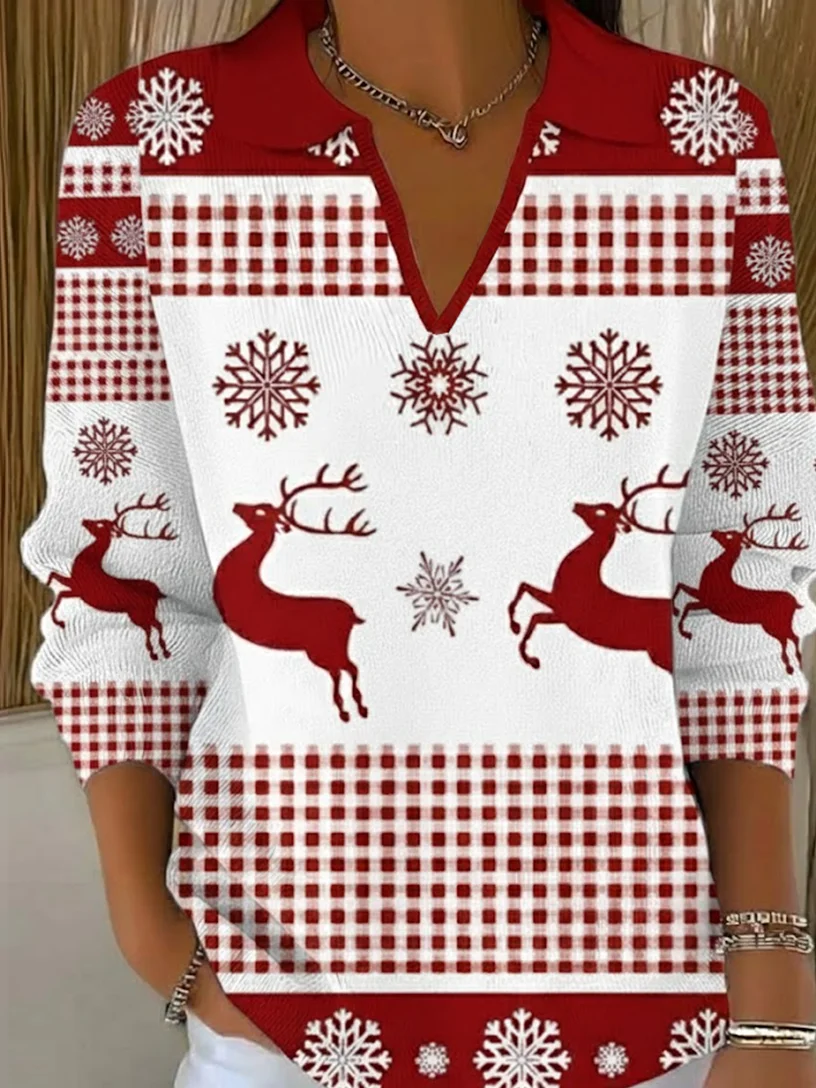 Damen Weihnachten Langarm Bequem Lässig Print Pullover