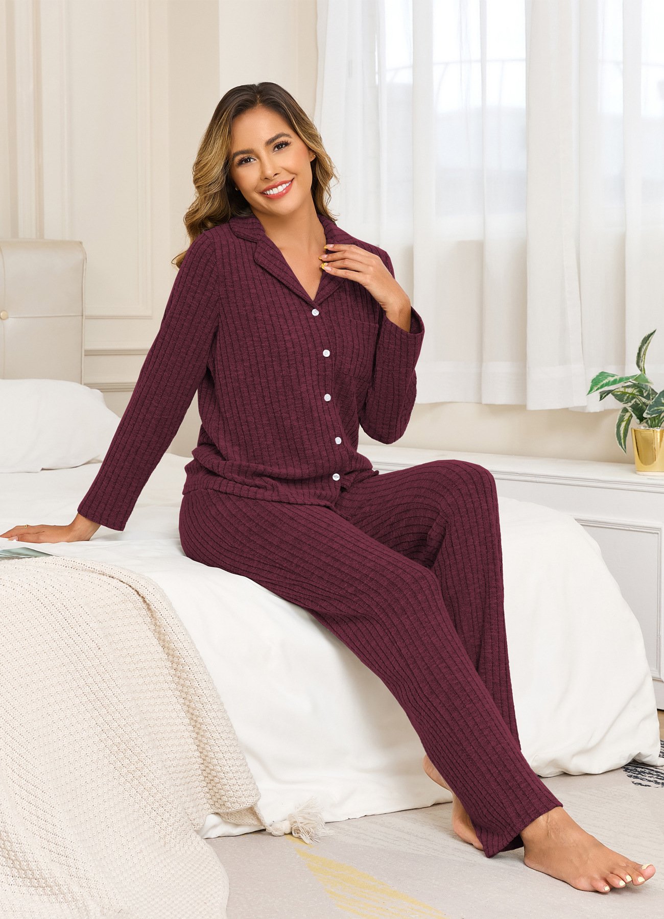 Hemdkragen Baumwolle Unifarben Lässig Pyjama Set