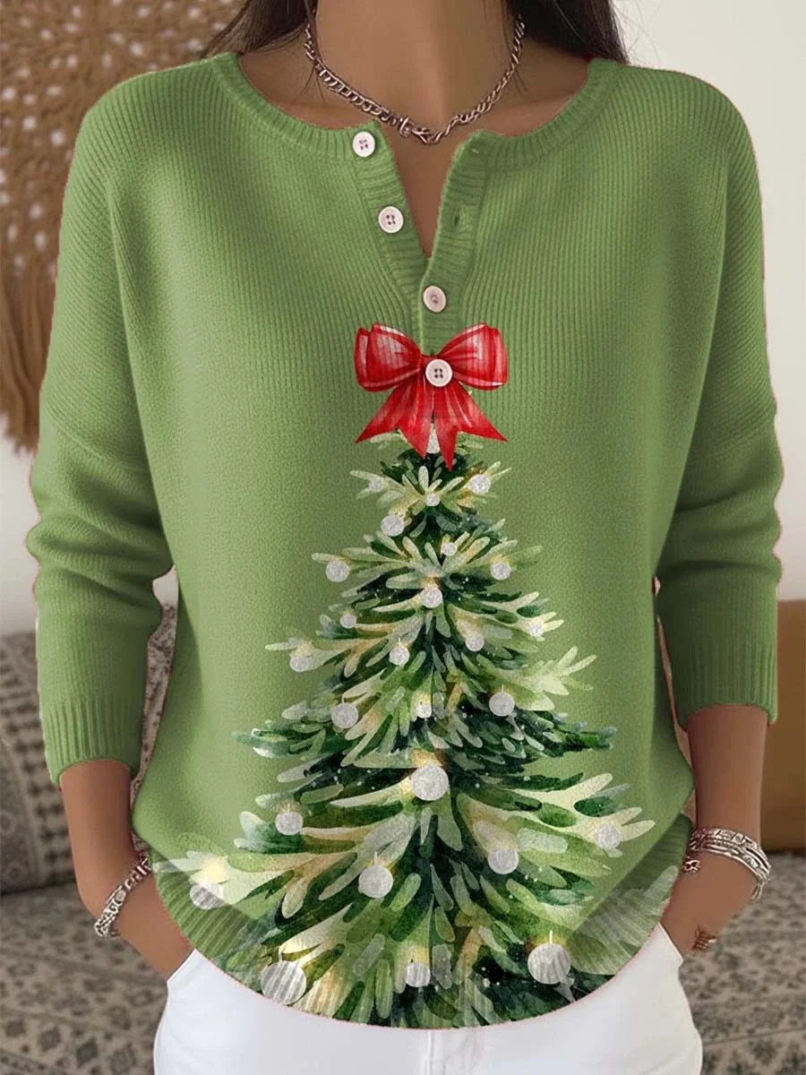 Damen Weihnachten Langarm Bequem Lässig Pullover