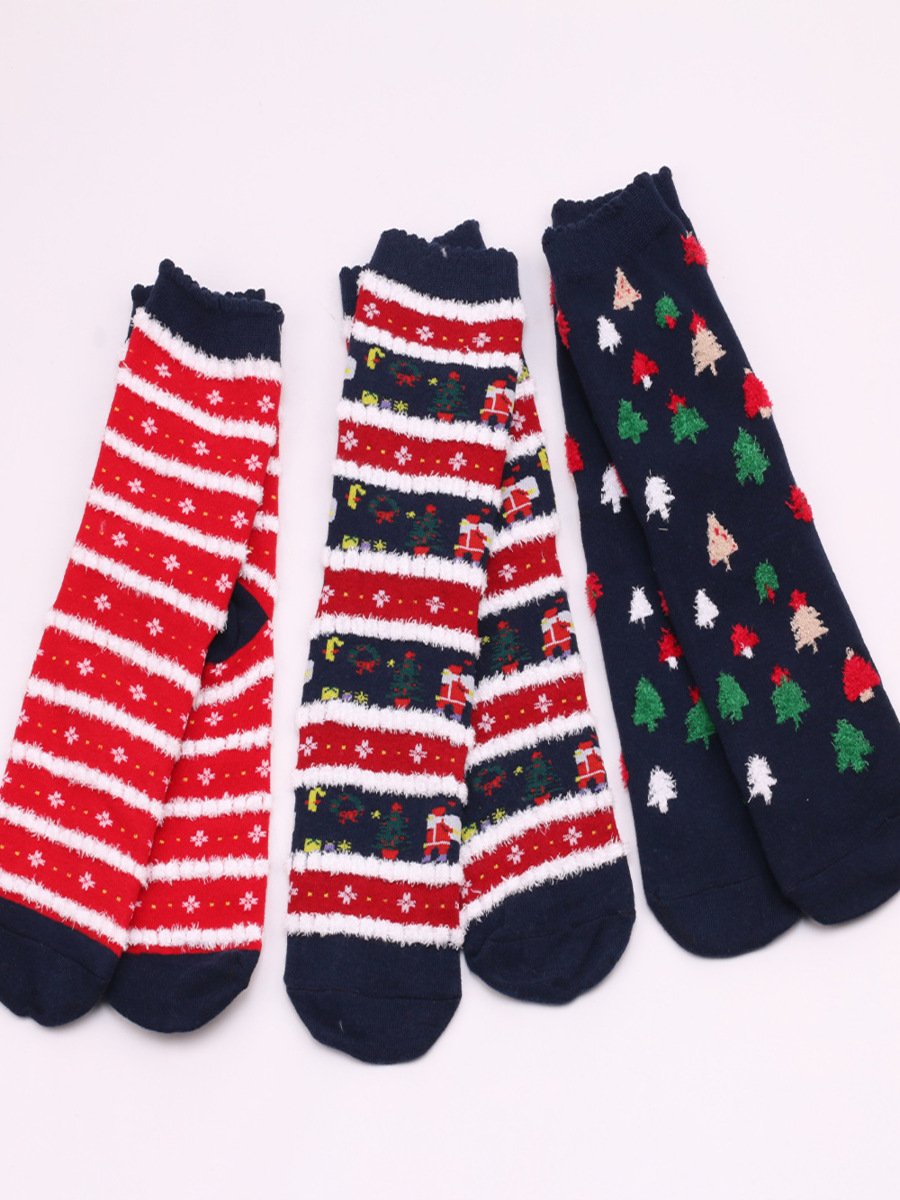 Damen Weihnachten Socken Herbst und Winter Pelz Socken Weihnachtsmann Elch Weihnachtsbaum Schneemann Schneeflocke Gestreift Geschenk Mittelrohr Weihnachten Socken
