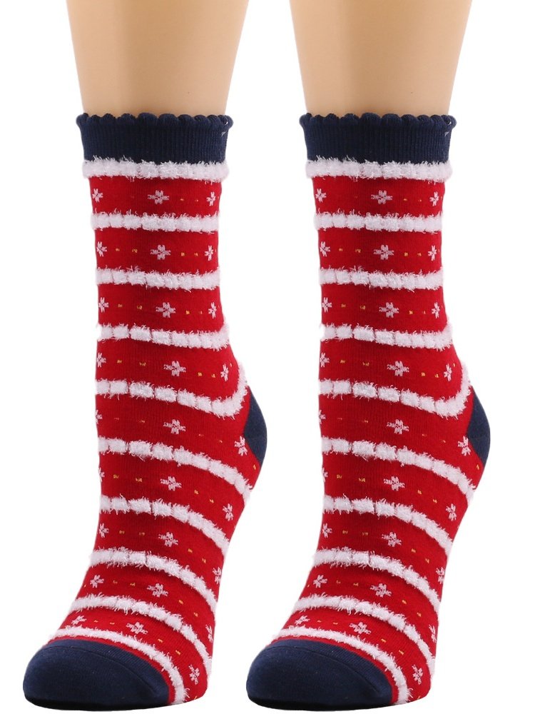 Damen Weihnachten Socken Herbst und Winter Pelz Socken Weihnachtsmann Elch Weihnachtsbaum Schneemann Schneeflocke Gestreift Geschenk Mittelrohr Weihnachten Socken