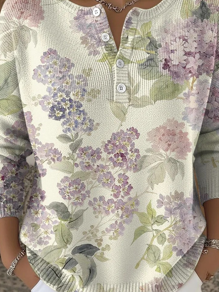 Damen Geblümt Langarm Bequem Lässig Pullover