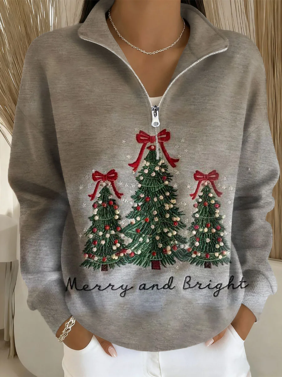 Lässig Schalkragen Weihnachten Sweatshirt Print