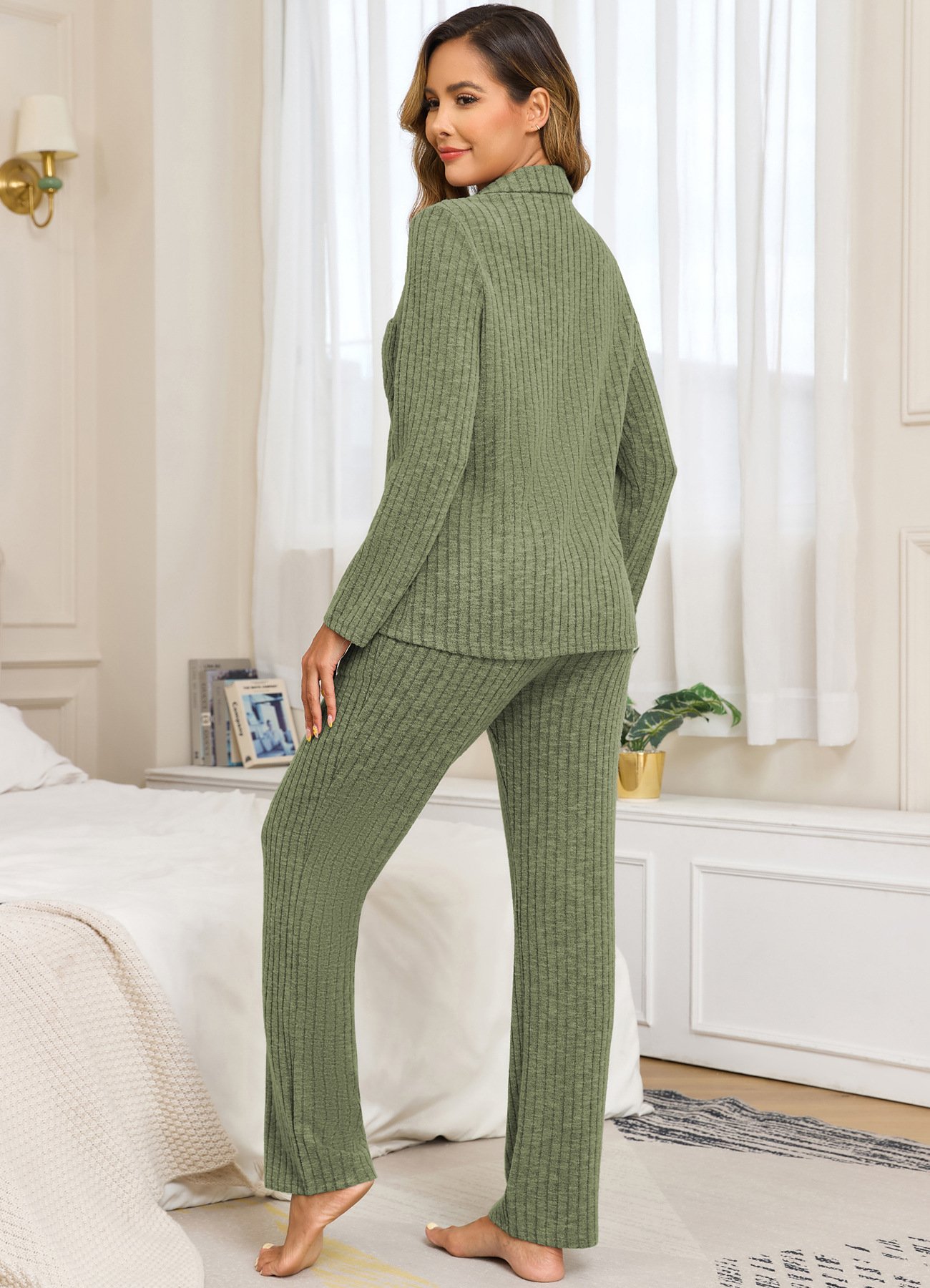Hemdkragen Baumwolle Unifarben Lässig Pyjama Set