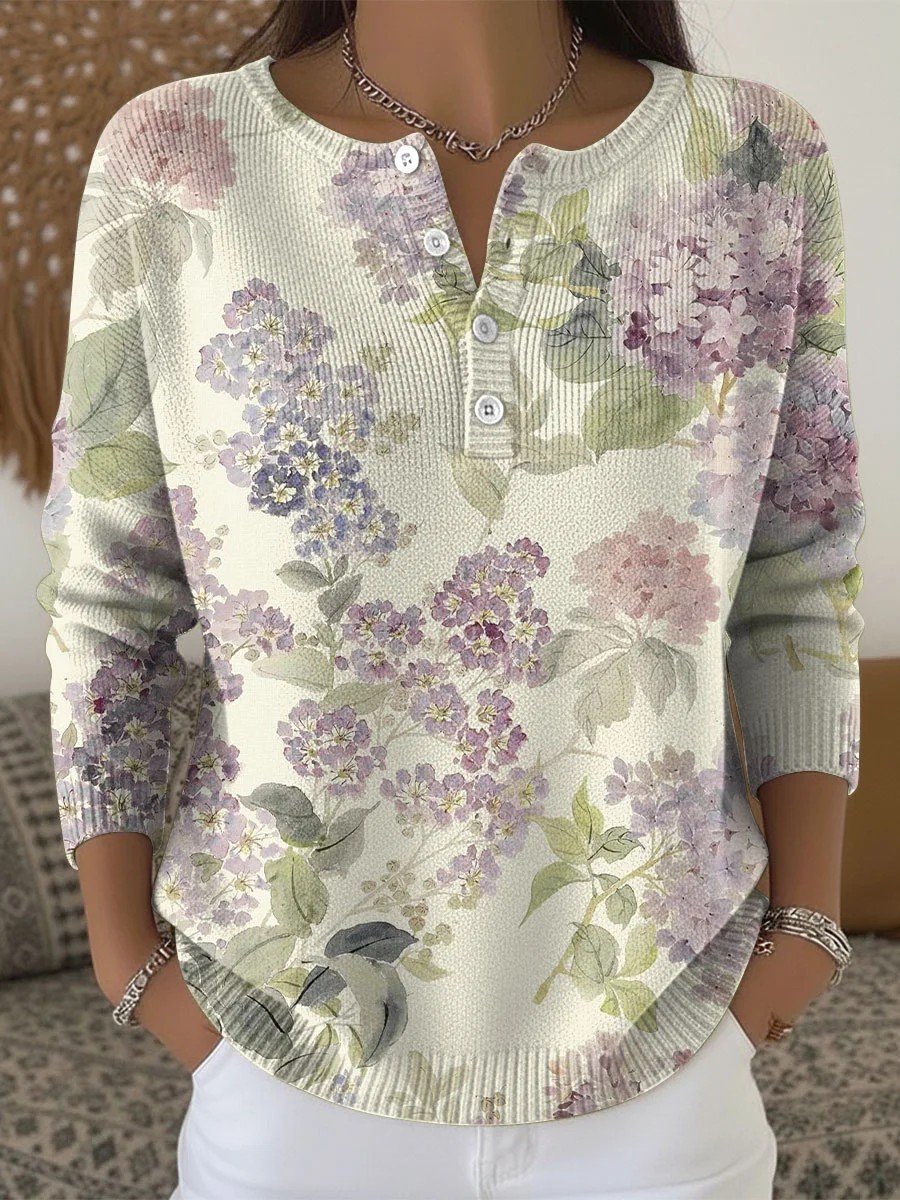 Damen Geblümt Langarm Bequem Lässig Pullover