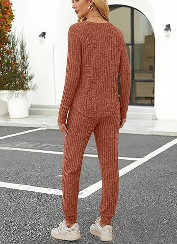 Rundhals Lässig Unifarben Pyjama Set