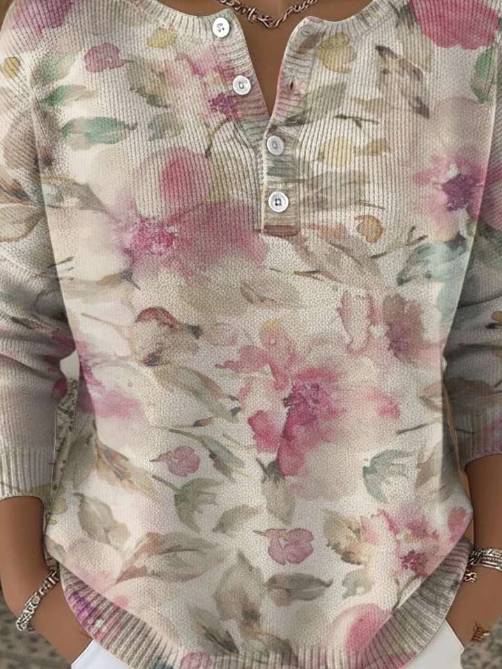 Damen Geblümt Langarm Bequem Lässig Pullover