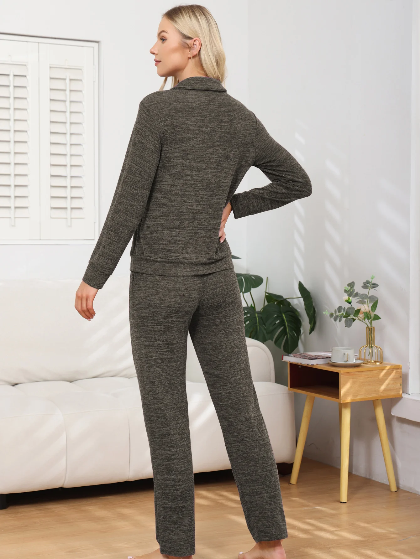 Lässig Regelmäßige Passform Unifarben Pyjama Set