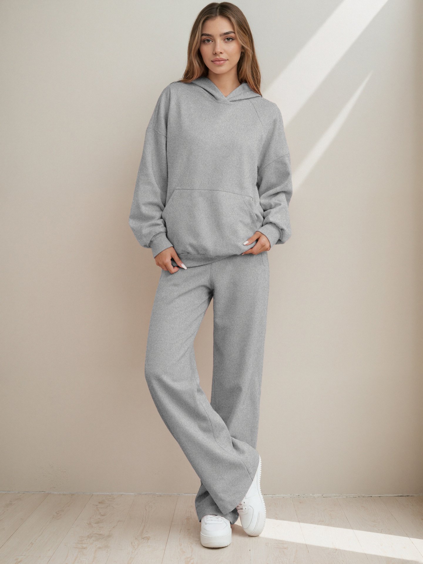 Damen Unifarben Zweiteiliges Set Täglich Langarm Lässig Frühling/Herbst Bluse mit Hose Matching Set