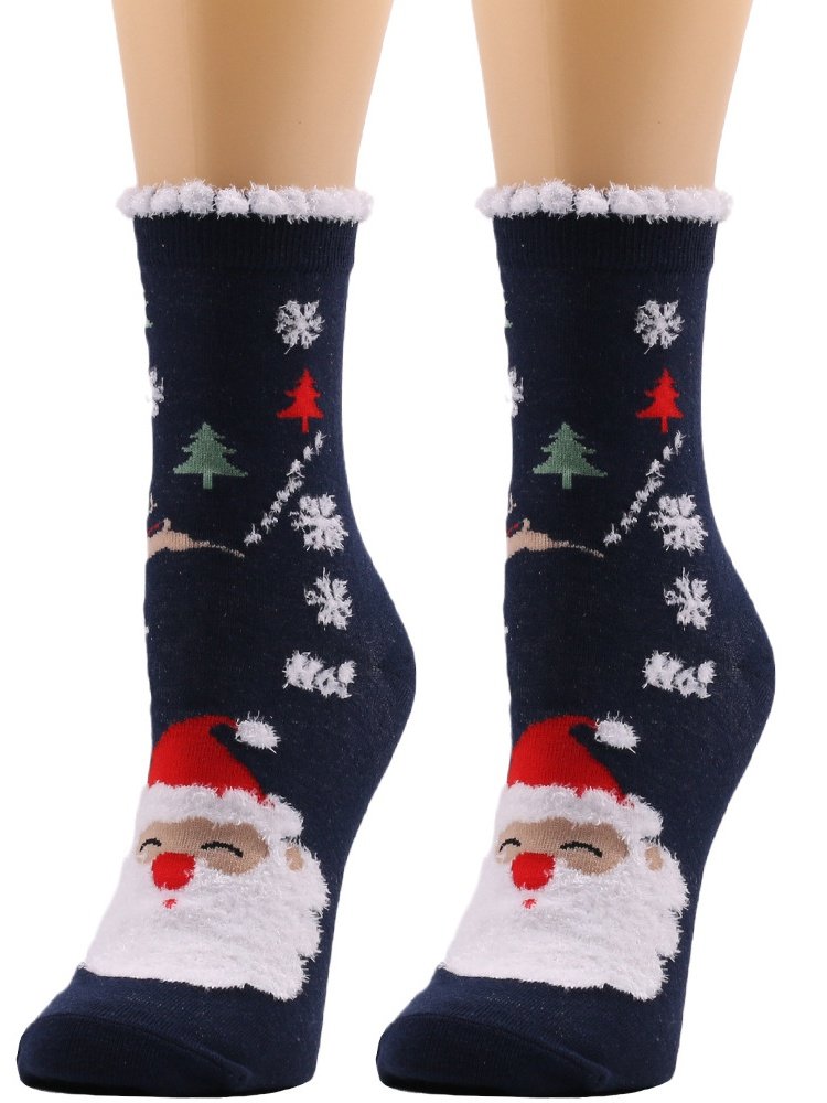 Damen Weihnachten Socken Herbst und Winter Pelz Socken Weihnachtsmann Elch Weihnachtsbaum Schneemann Schneeflocke Gestreift Geschenk Mittelrohr Weihnachten Socken