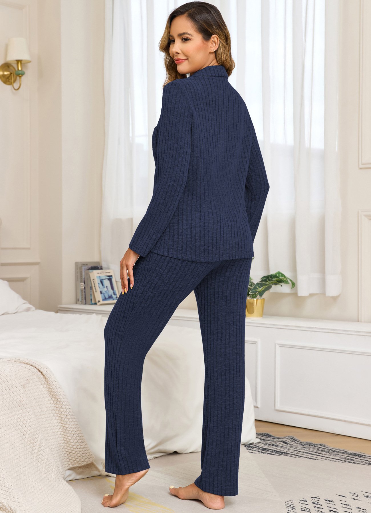 Hemdkragen Baumwolle Unifarben Lässig Pyjama Set