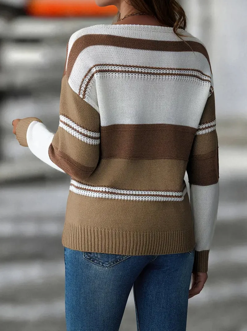 Damen Baumwolle Farbblock Langarm Bequem Lässig Pullover