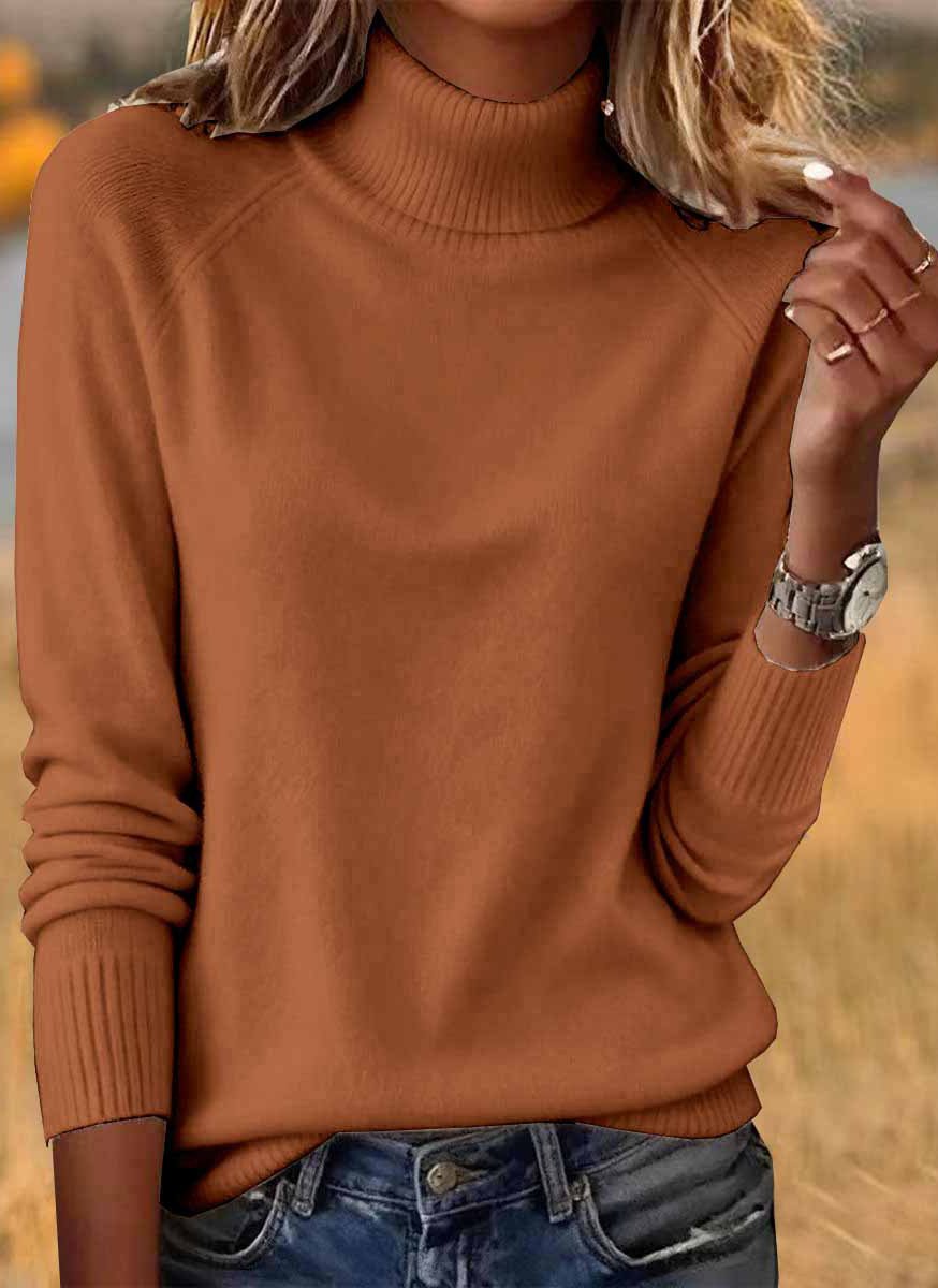 Damen Baumwolle Unifarben Langarm Bequem Lässig Pullover