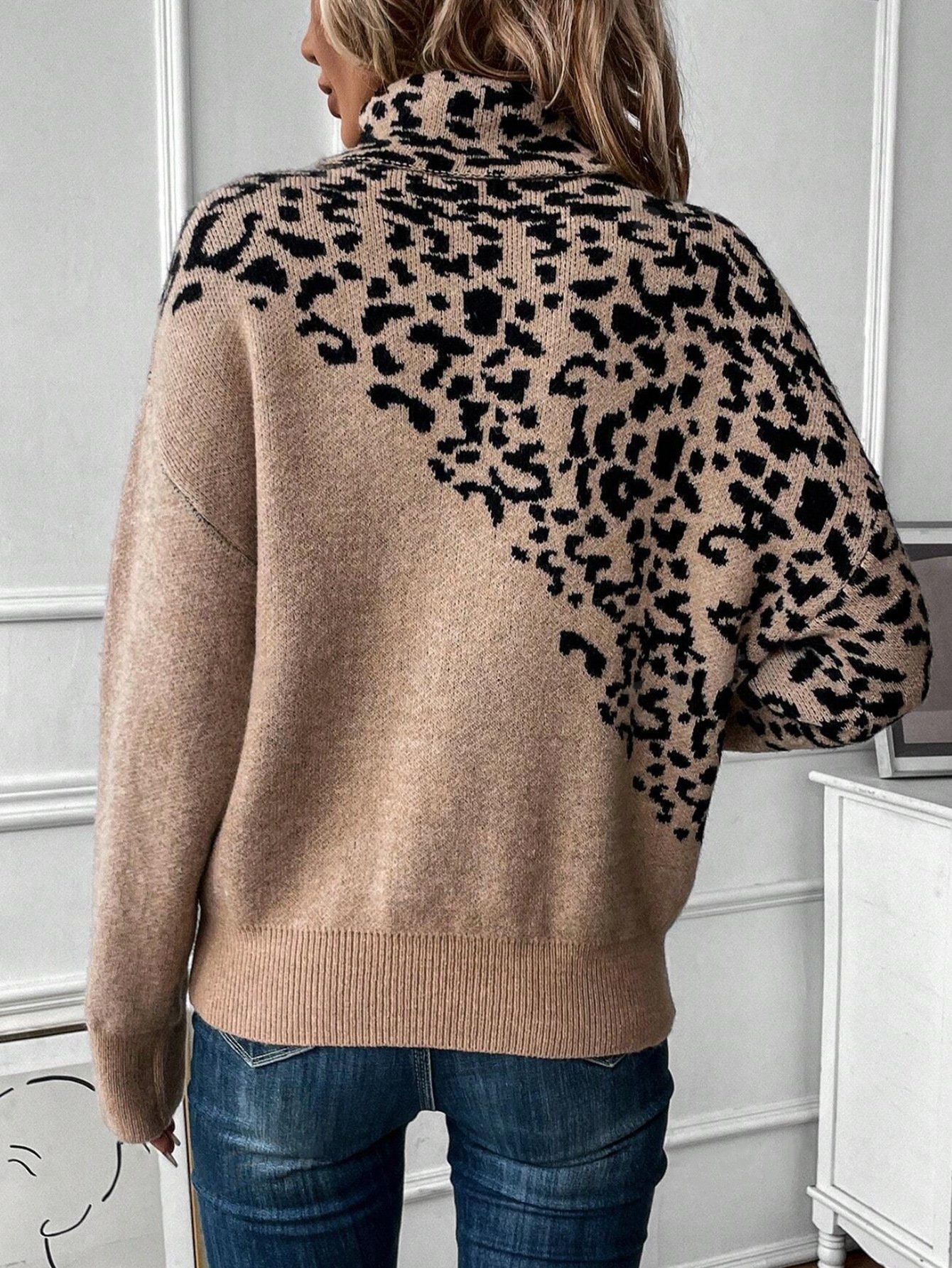 Damen Baumwolle Farbblock Langarm Bequem Lässig Pullover