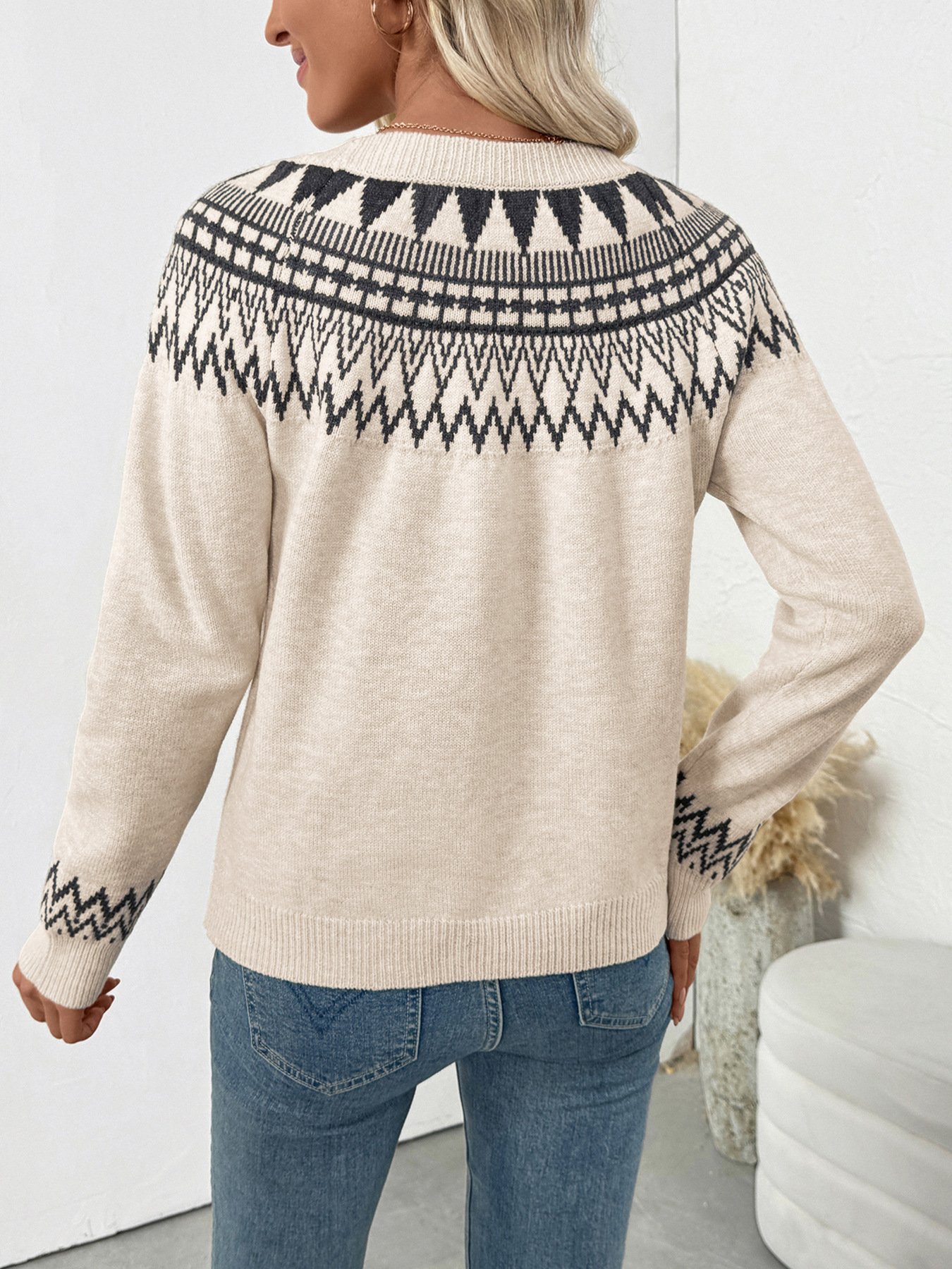 Damen Baumwolle Geometrisch Langarm Bequem Lässig Pullover