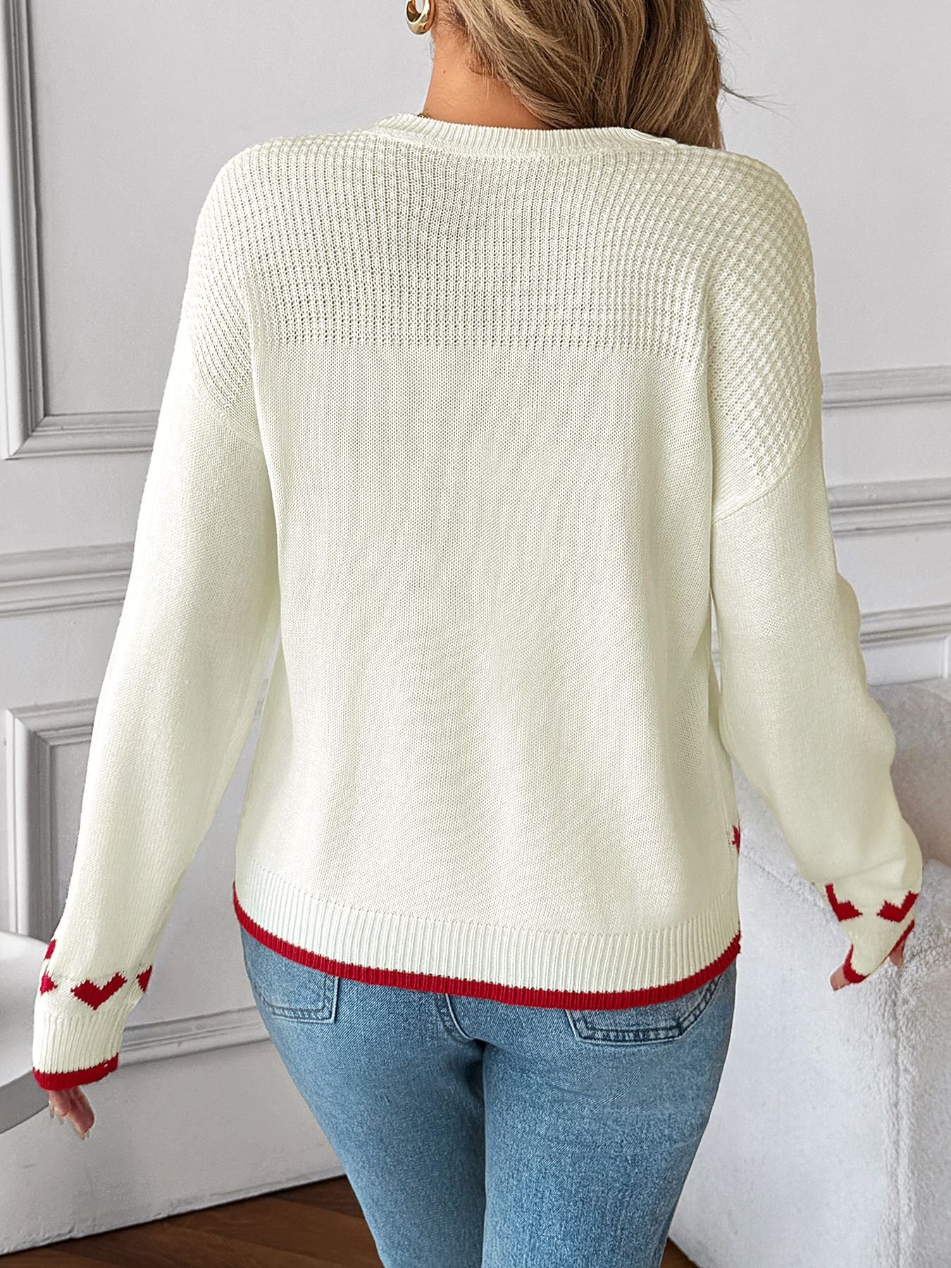 Damen Baumwolle Unifarben Langarm Bequem Lässig Pullover