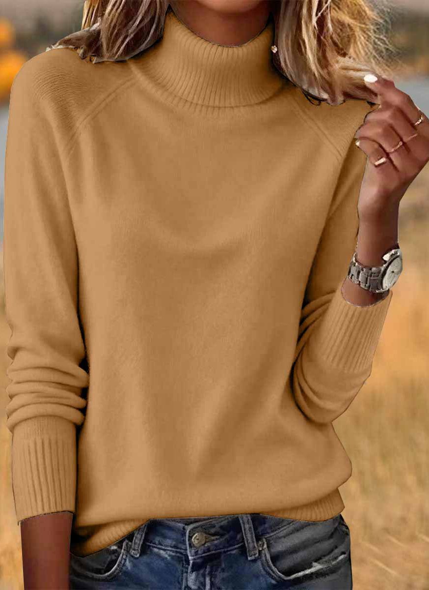 Damen Baumwolle Unifarben Langarm Bequem Lässig Pullover