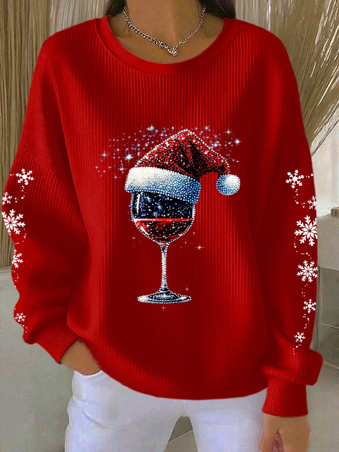 Lässig Rundhals Weihnachten Sweatshirt Print