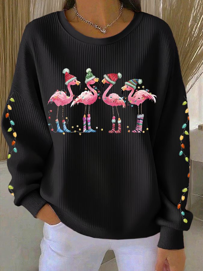 Lässig Rundhals Flamingo Sweatshirt Print