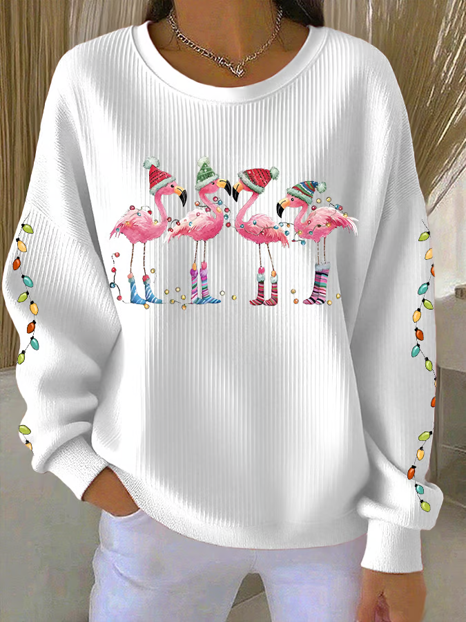 Lässig Rundhals Flamingo Sweatshirt Print