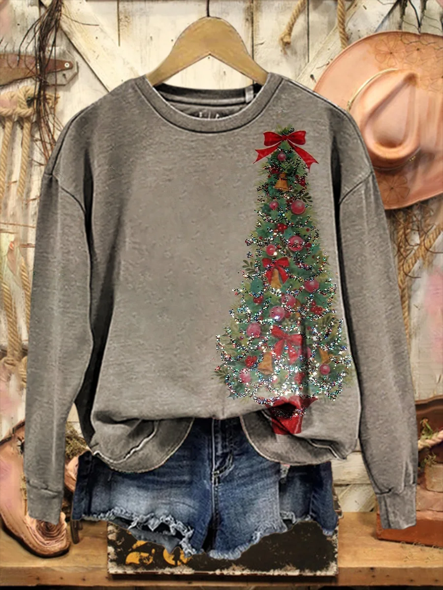 Lässig Rundhals Weihnachten Sweatshirt Print