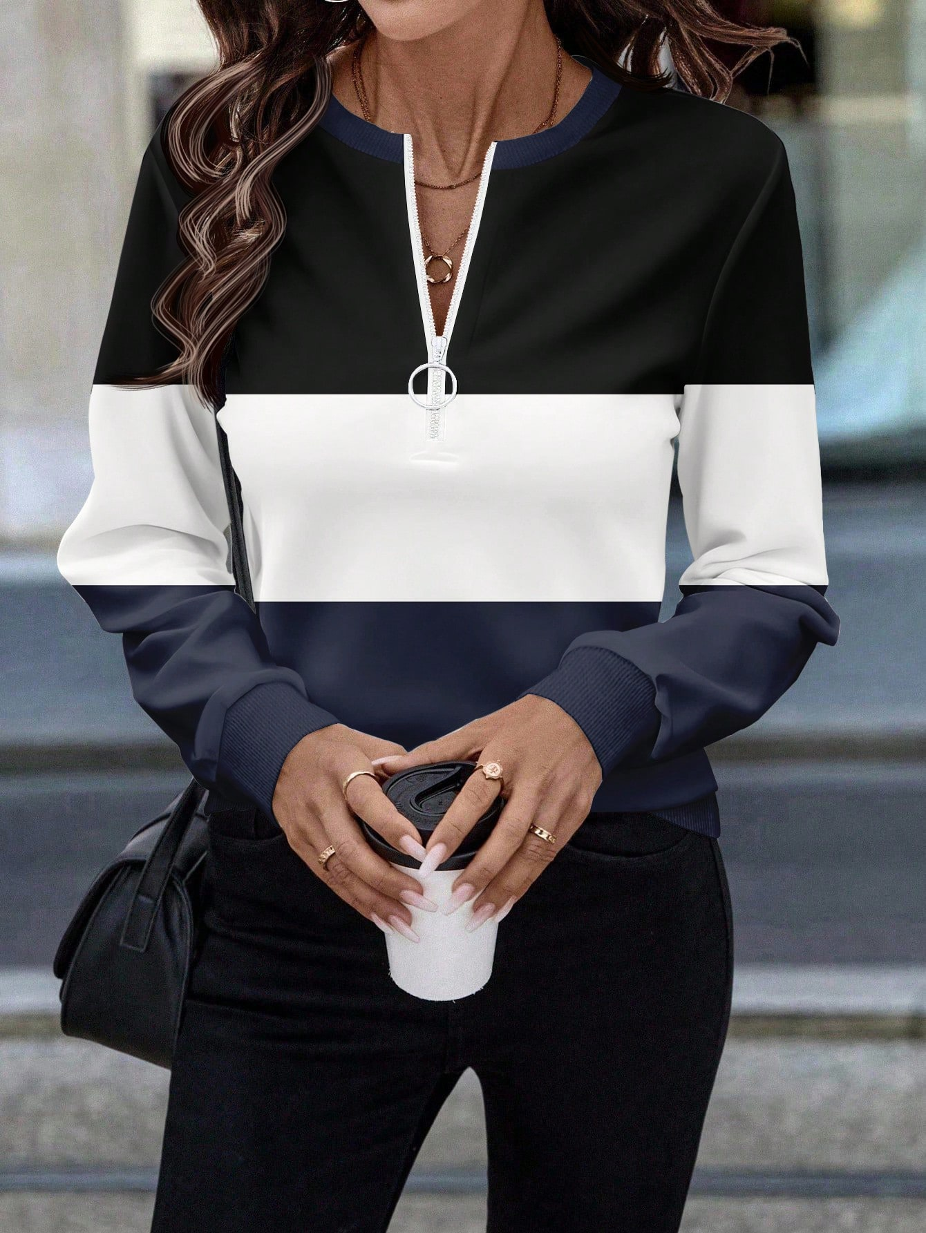 Lässig Rundhals Multifarben Block Sweatshirt Print