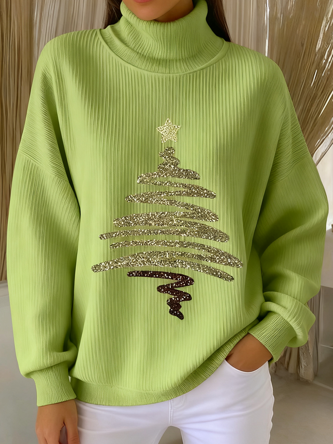 Damen Weihnachten Langarm Bequem Retro Pullover